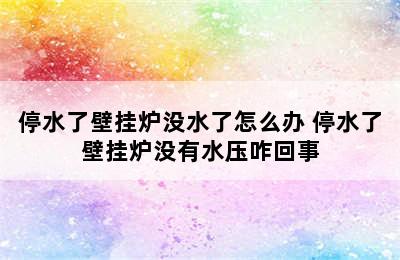 停水了壁挂炉没水了怎么办 停水了壁挂炉没有水压咋回事